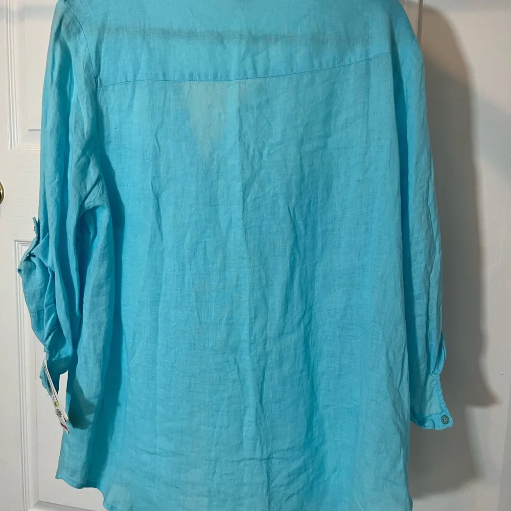 JM Collection Turquoise Button-Down Shirt - Picture 6 of 7